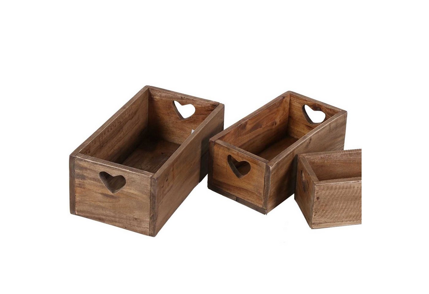 Casa Moro Aufbewahrungsbox Retro Teak Holzbox 3er Set LUCIA alte Ziegelform mit Herz Griffen (Blumenkiste, Holz Kasten, Aufbewahrung & Deko), aus recyceltem Teak Holz gefertigt von Casa Moro