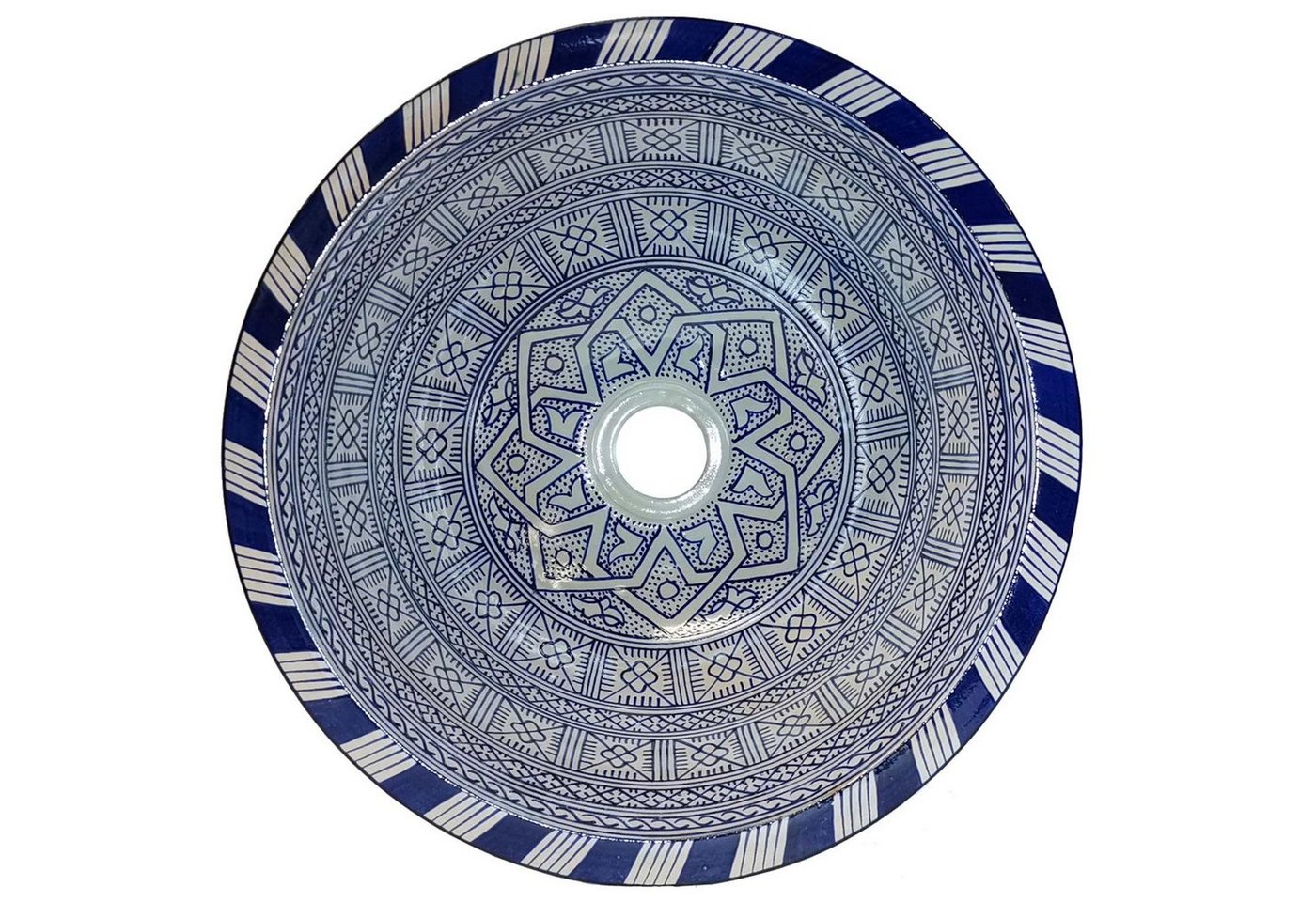 Casa Moro Aufsatzwaschbecken Marokkanisches Keramik Waschbecken Fes2 Blau weiß Innen Außen (Handwaschbecken rund Emaille Waschschüssel Waschschale), handgefertigt in Marrakesch WB35292 von Casa Moro