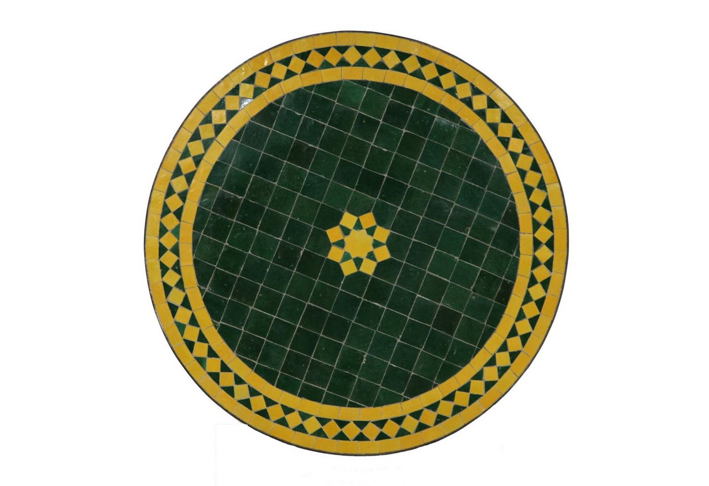 Casa Moro Beistelltisch Marokkanischer Mosaik Tisch M60-20 Ø 60cm Stern grün gelb rund (mediterraner Mosaiktisch Balkontisch Esstisch Beistelltisch, mit Schmiedeeisen Gestell Höhe 73cm), Kunsthandwerk aus Marokko MT2048 von Casa Moro