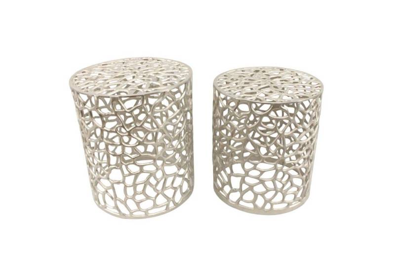 Casa Moro Beistelltisch Metall Tisch Dila Silber rund Designer Couchtisch Sofatisch (im 2er Set oder einzeln, aus Aluminium handgegossen), Kunsthandwerk von Casa Moro