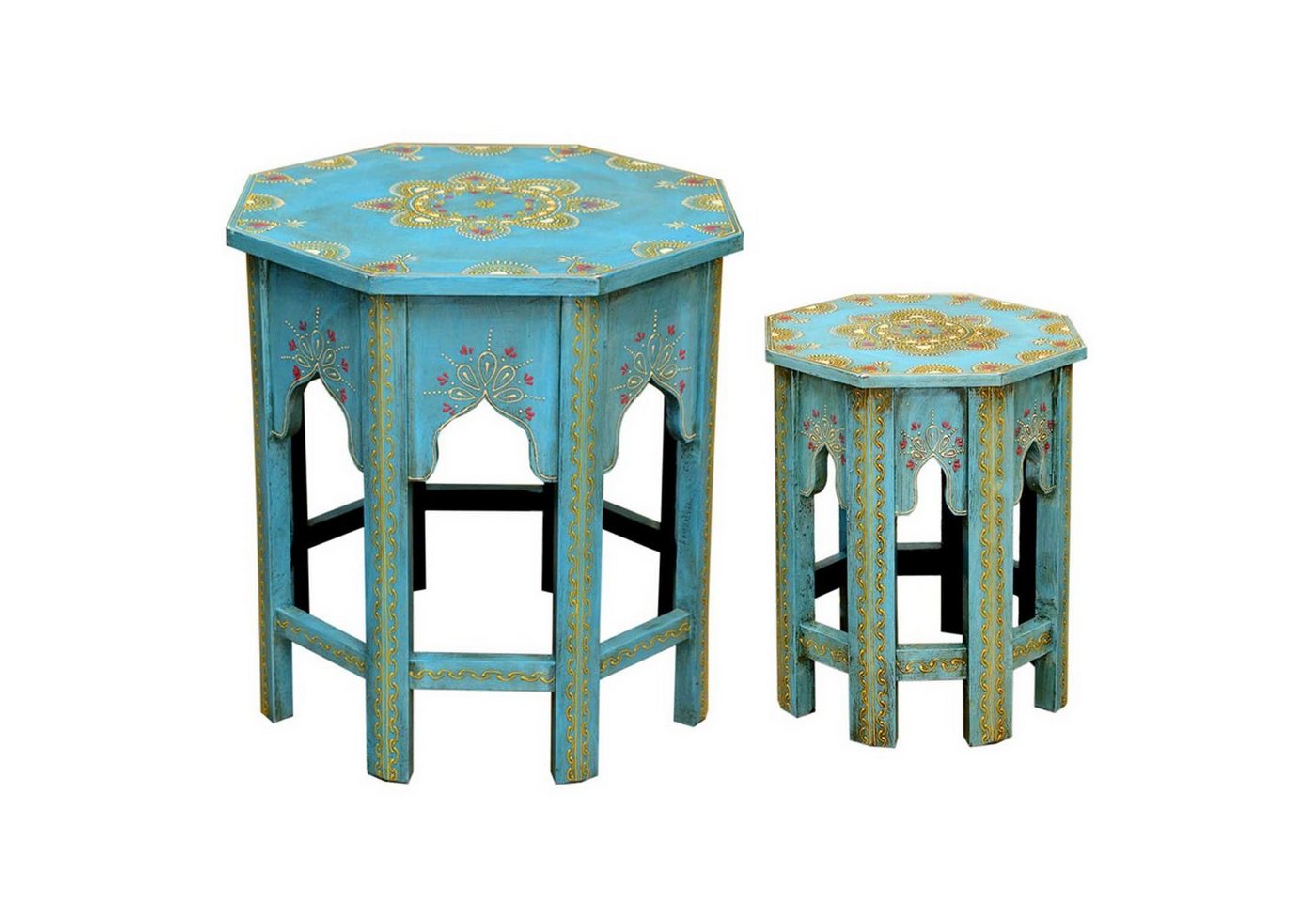 Casa Moro Beistelltisch Orientalische Beistelltische Saada Blau 2er Set aus Massivholz (Set, 2er Set), hamdbemalte Boho Chic Couchtische Shabby Chic Sofatische, MA-32-47 von Casa Moro