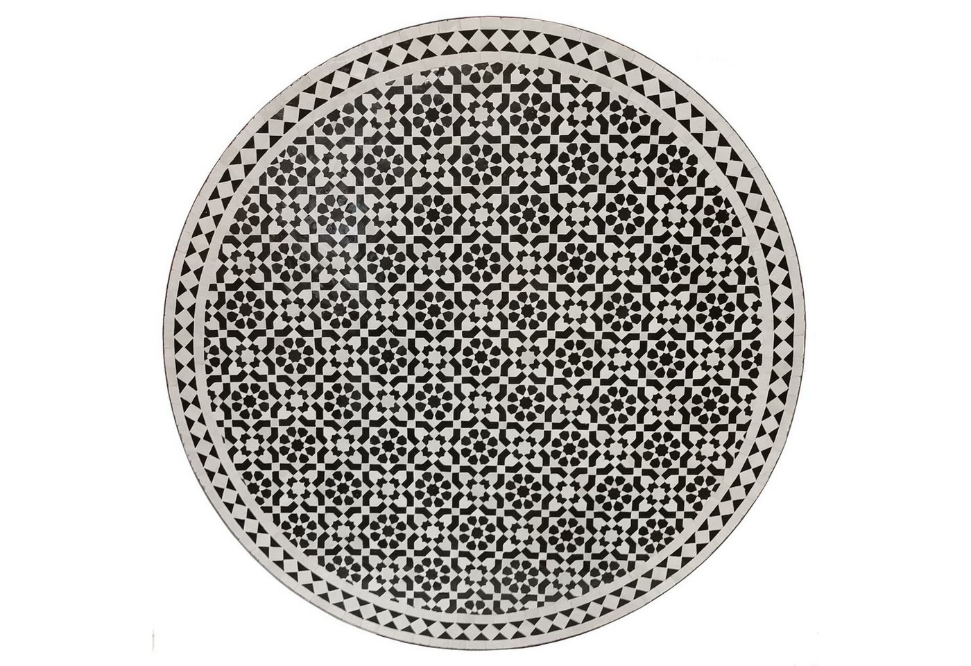 Casa Moro Bistrotisch Marokkanischer Mosaiktisch D120 schwarz weiß glasiert rund (mit schmiedeeisen Gestell), Mosaik Gartentisch Esstisch, MT2148 von Casa Moro