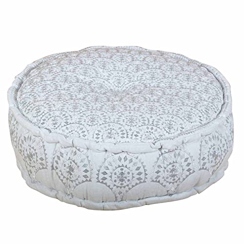 Casa Moro Boho Bodenkissen Naima Silber mit Füllung Ø 60cm x Höhe 20cm rund aus Baumwolle | Orientalisches Sitzkissen Bestickt | EIN Polsterhocker Mandala Pouf für schönes Wohnzimmer | MA9902 von Casa Moro