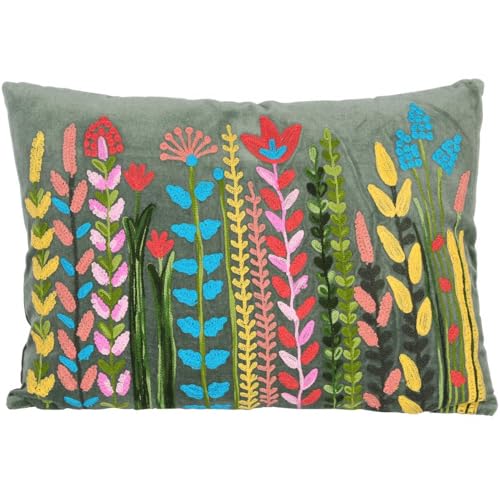 Casa Moro Boho Samt-Kissen Santa Grün 48 x 30 cm mit Füllung | mit Blumen-Motiven Bestickt | Zierkissen Deko-Kissen Couchkissen Sofakissen mit Blumen KI10005 von Casa Moro