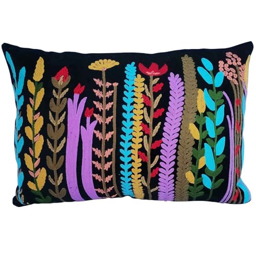 Casa Moro Boho Samt-Kissen Santa Schwarz 48x30 cm mit Füllung | mit Blumen-Motiven Bestickt | Zierkissen Deko-Kissen Couchkissen Sofakissen mit Blumen | MD023 von Casa Moro