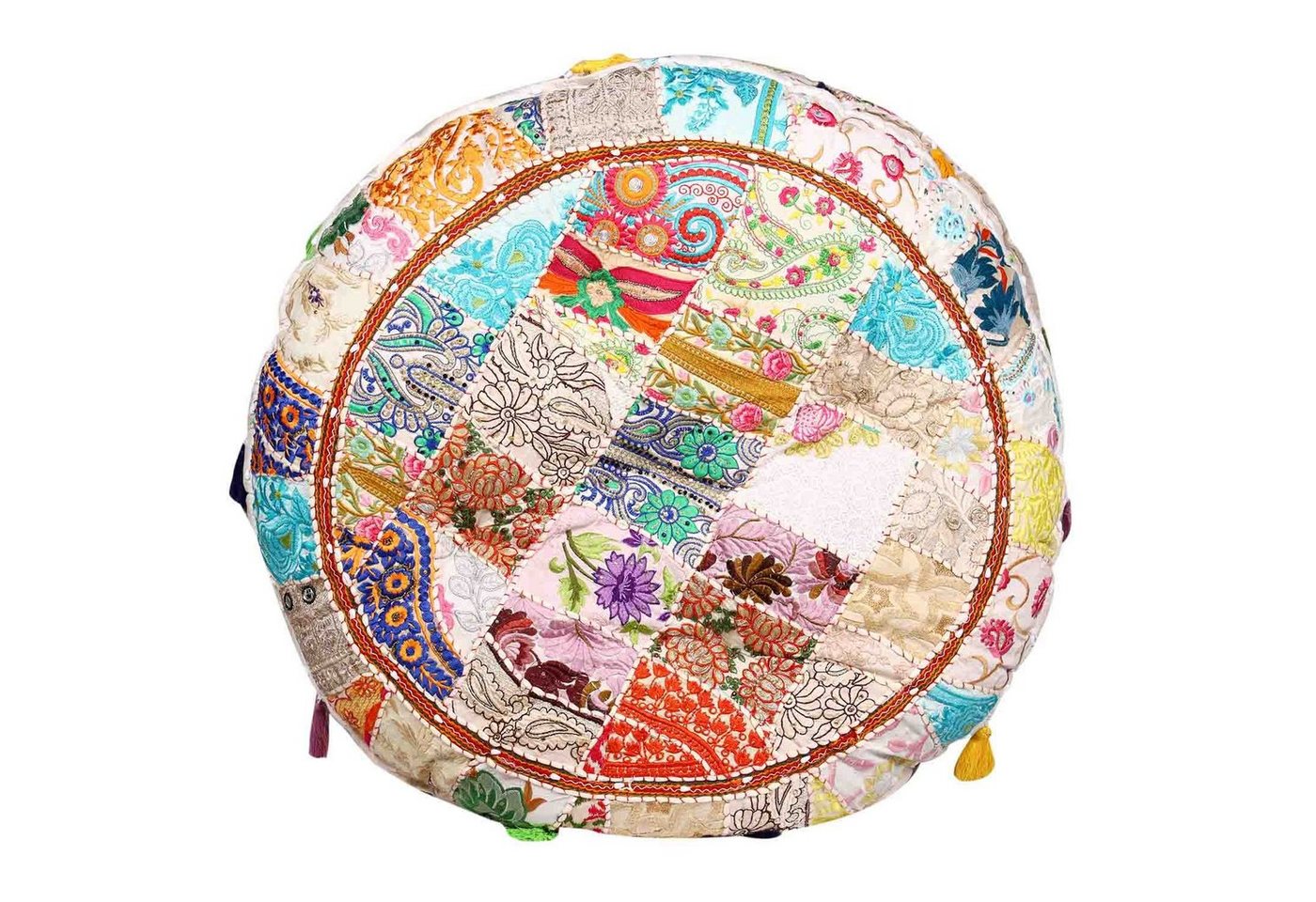 Casa Moro Chillkissen XXL Patchwork Yogakissen Lali Groß Ø 78cm x Höhe 10cm rund mit Füllung (Handmade, 1-St., Gute Geschenkidee), Indisches Sitzkissen orientalisches Bodenkissen im Boho Style von Casa Moro