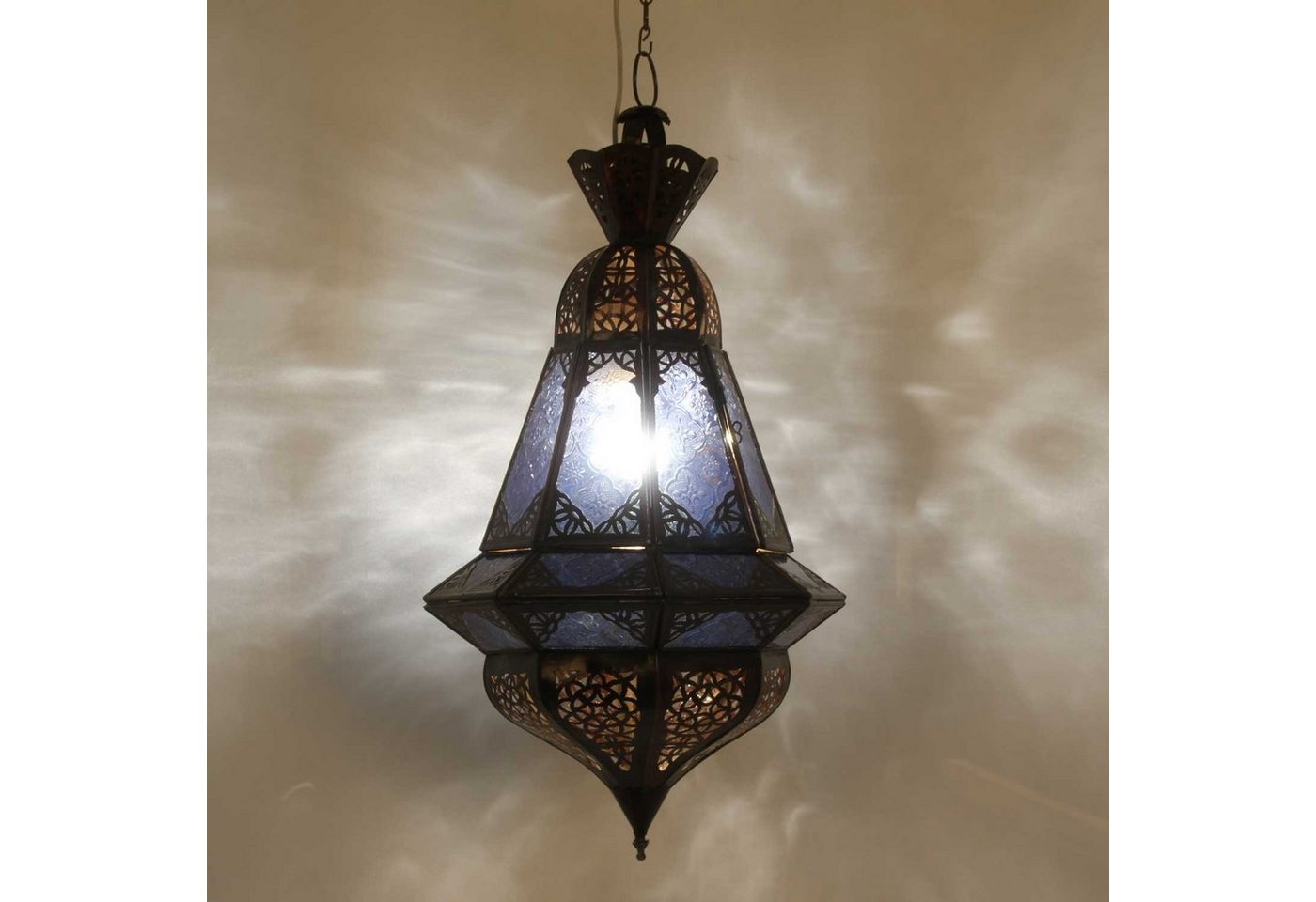 Casa Moro Deckenleuchten Marokkanische Lampe Houta Blau aus Eisen & Relief-Glas handgefertigt, ohne Leuchtmittel, Höhe 52cm Ø 25cm, Hängelampe Boho Chic, L1939 von Casa Moro