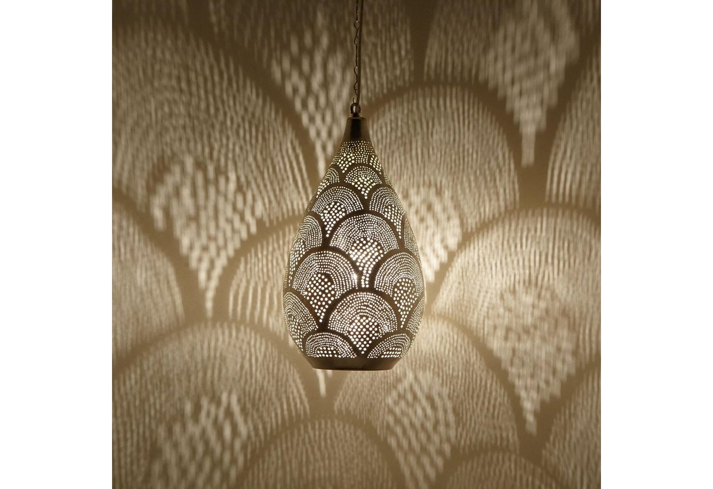 Casa Moro Deckenleuchten Marokkanische Lampe Naouma Samak D20 versilberte Messinglampe, ohne Leuchtmittel, Handgefertigte Silberlampe, EL2195 von Casa Moro