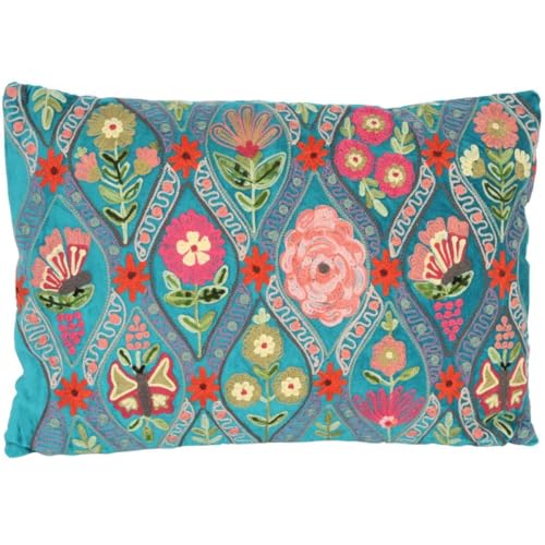 Casa Moro Deko-Kissen Jolina BLAU 48x30 cm mit Füllung & mit Blumen Schmetterlingen Bestickt | Boho Chic Zierkissen bunt rechteckig Couch-Kissen Sofa-Kissen KI10008 von Casa Moro