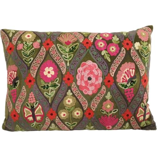 Casa Moro Deko-Kissen Jolina GRÜN 48x30 cm mit Füllung & mit Blumen Schmetterlingen Bestickt | Boho Chic Zierkissen bunt rechteckig Couch-Kissen Sofa-Kissen KI10010 von Casa Moro