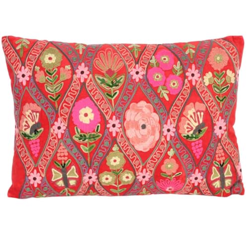 Casa Moro Deko-Kissen Jolina ROT 48x30 cm mit Füllung & mit Blumen Schmetterlingen Bestickt | Boho Chic Zierkissen bunt rechteckig Couch-Kissen Sofa-Kissen KI10009 von Casa Moro