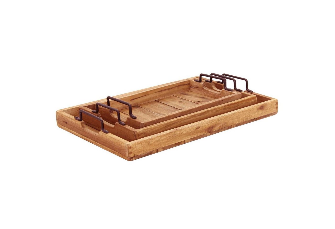 Casa Moro Dekotablett Holz Tablett Gloria 3er Set mit Metall Griff Serviertablett (Betttablett rustikal Frühstückstablett in Landhaus Stil, 3 St), aus massiv Holz gefertigt von Casa Moro