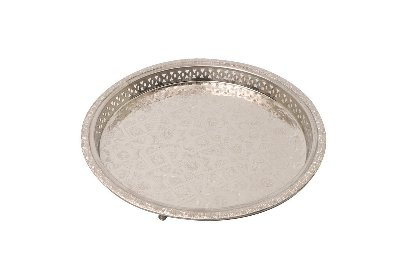Casa Moro Dekotablett Marokkanisches Serviertablett Mernissi Silber rund Ø 32 cm mit 3 Füßen (Kunsthandwerk aus Marrakesch, versilbertes Messing-Tablett für kreative Dekoration & Geschenk Ideen), Handmade, TA4041 von Casa Moro