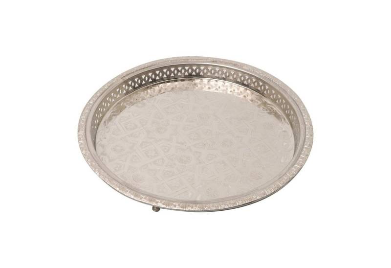 Casa Moro Dekotablett Marokkanisches Serviertablett Mernissi Silber rund Ø 32 cm mit 3 Füßen (Kunsthandwerk aus Marrakesch, versilbertes Messing-Tablett für kreative Dekoration & Geschenk Ideen), Handmade, TA4041 von Casa Moro