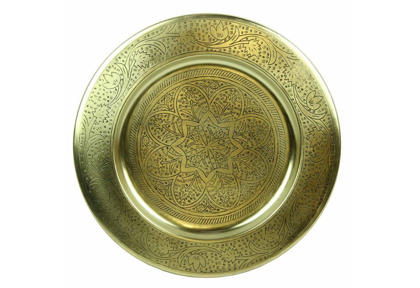 Casa Moro Dekotablett Marokkanisches Serviertablett Nermin aus Metall in Antik Gold look (orientalische Muster), Ramadan Deko Tablett Servierplatte Teetablett rund von Casa Moro