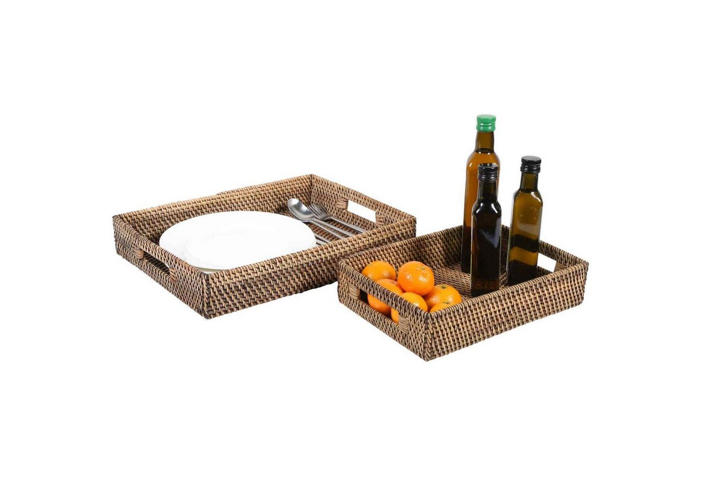 Casa Moro Dekotablett Rattan Serviertablett Lisa Braun rechteckig mit Griffe (Boho Chic Servierplatte), dekoratives Tablett für Getränke, Frühstück, Tee, Service von Casa Moro