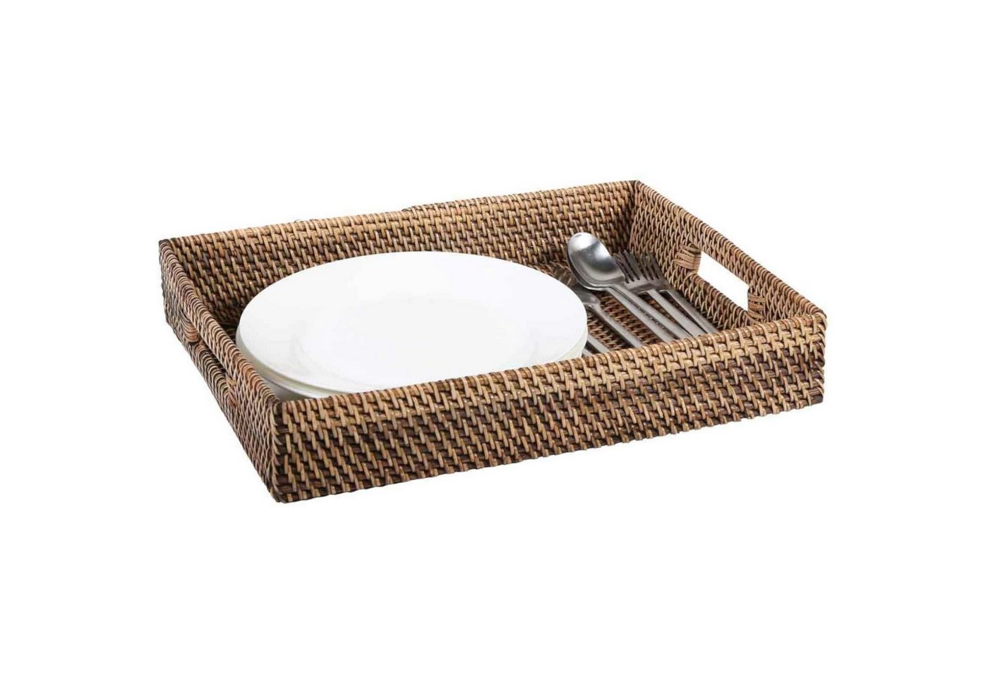 Casa Moro Dekotablett Rattan Serviertablett Lisa Braun rechteckig mit Griffe (Boho Chic Servierplatte), dekoratives Tablett für Getränke, Frühstück, Tee, Service von Casa Moro