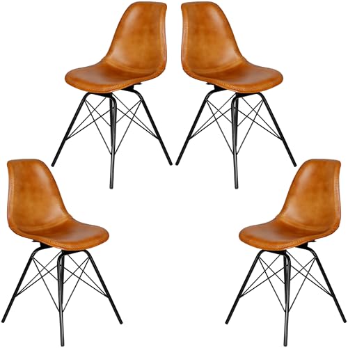 Casa Moro Essstühle 4er-Set Stühle Esszimmer Echtleder Stuhl Cognac Lederstühle Sitzschale Metallgestell Wartezimmerstühle Konferenzstühle Modern von Casa Moro