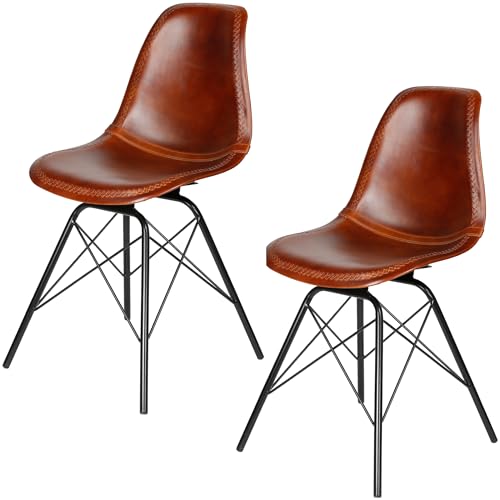 Casa Moro Essstühle Stühle Esszimmer Stuhl 2er-Set Echtleder Braun Lederstühle Sitzschale Metallgestell Wartezimmerstühle Konferenzstühle Modern von Casa Moro