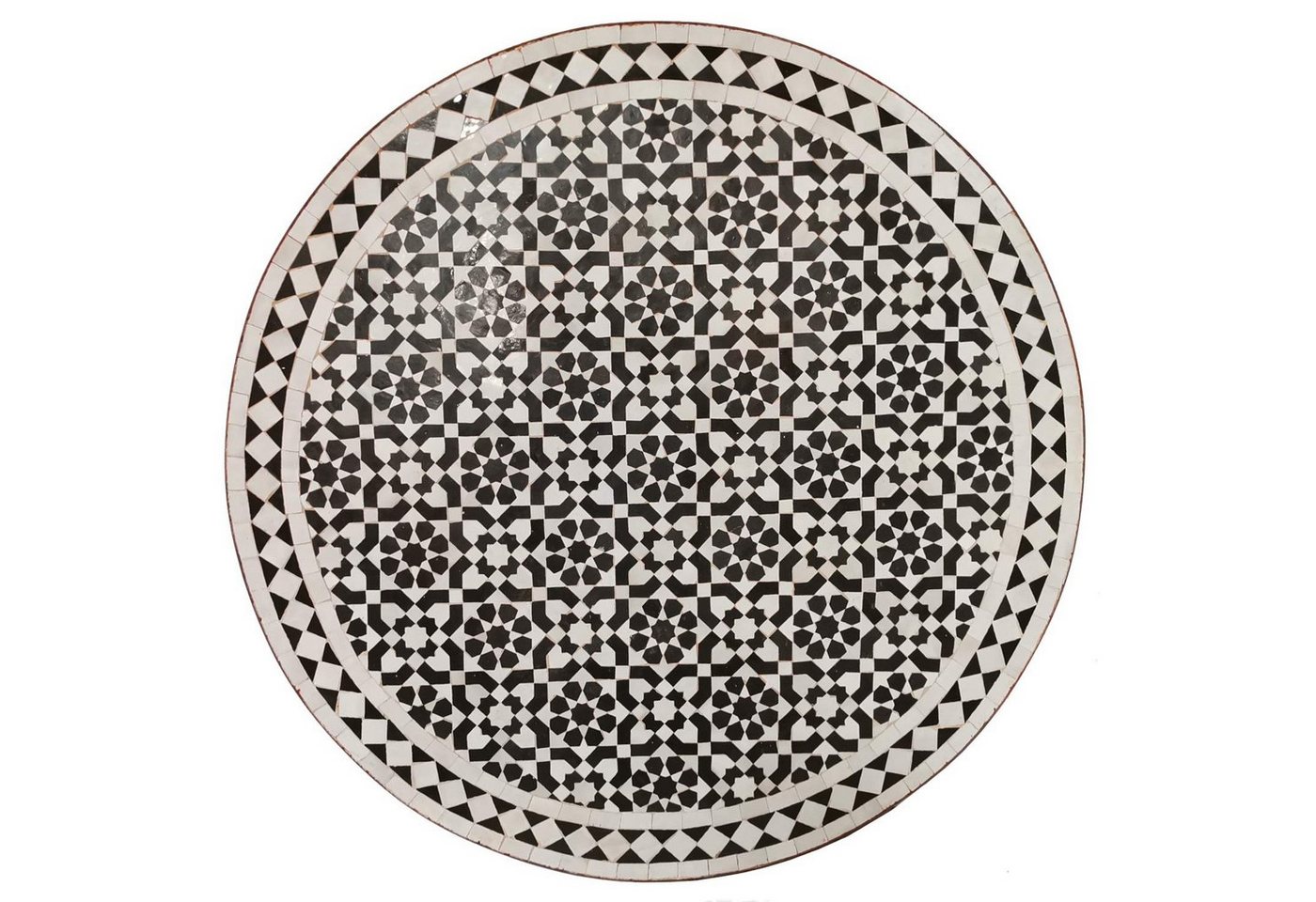 Casa Moro Esstisch Marokkanischer Mosaiktisch D90 schwarz weiß glasiert rund (mit Schmiedeeisen Gestell, Gartentisch Mosaik Esstisch), böhmisch für Garten & Esszimmer Kunsthandwerk aus Marokko MT2230 von Casa Moro