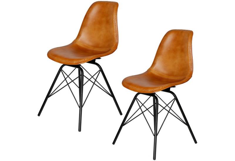 Casa Moro Esszimmerstuhl Lederstuhl Cognac Braun Schalensitz (Schicker Echtleder Konferenzstuhl Esszimmerstuhl Mid-Century Look), Echtleder Stuhl auch 2er, 4er & 6er Set Esszimmerstühle von Casa Moro