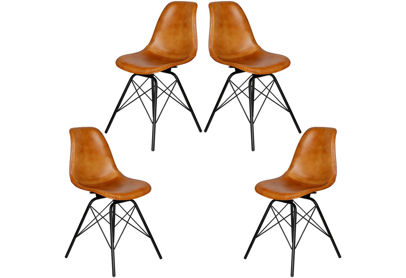 Casa Moro Esszimmerstuhl Lederstuhl Cognac Braun Schalensitz (Schicker Echtleder Konferenzstuhl Esszimmerstuhl Mid-Century Look), Echtleder Stuhl auch 2er, 4er & 6er Set Esszimmerstühle von Casa Moro