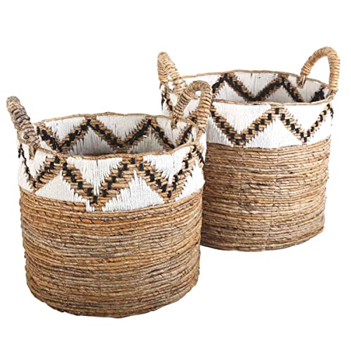 Casa Moro Flechtkorb RAJA 2er Set L&M mit Bordüre rund aus Bananenblatt geflochten | Allzweckkorb Boho Chic Wäschekorb Obstkorb Gemüsekorb Natur-Korb mit Henkel | HAR0033 von Casa Moro