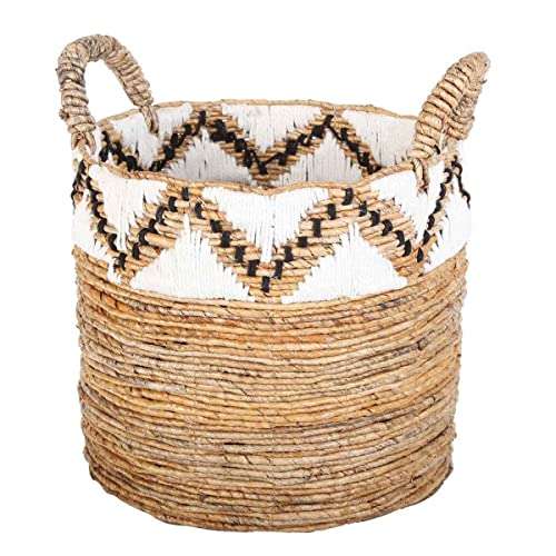 Casa Moro Flechtkorb RAJA M mit Bordüre Ø 41cm rund Höhe 47cm aus Bananenblatt geflochten | Allzweckkorb Boho Chic Wäschekorb Obstkorb Gemüsekorb Natur-Korb mit Henkel | HAR0032 von Casa Moro