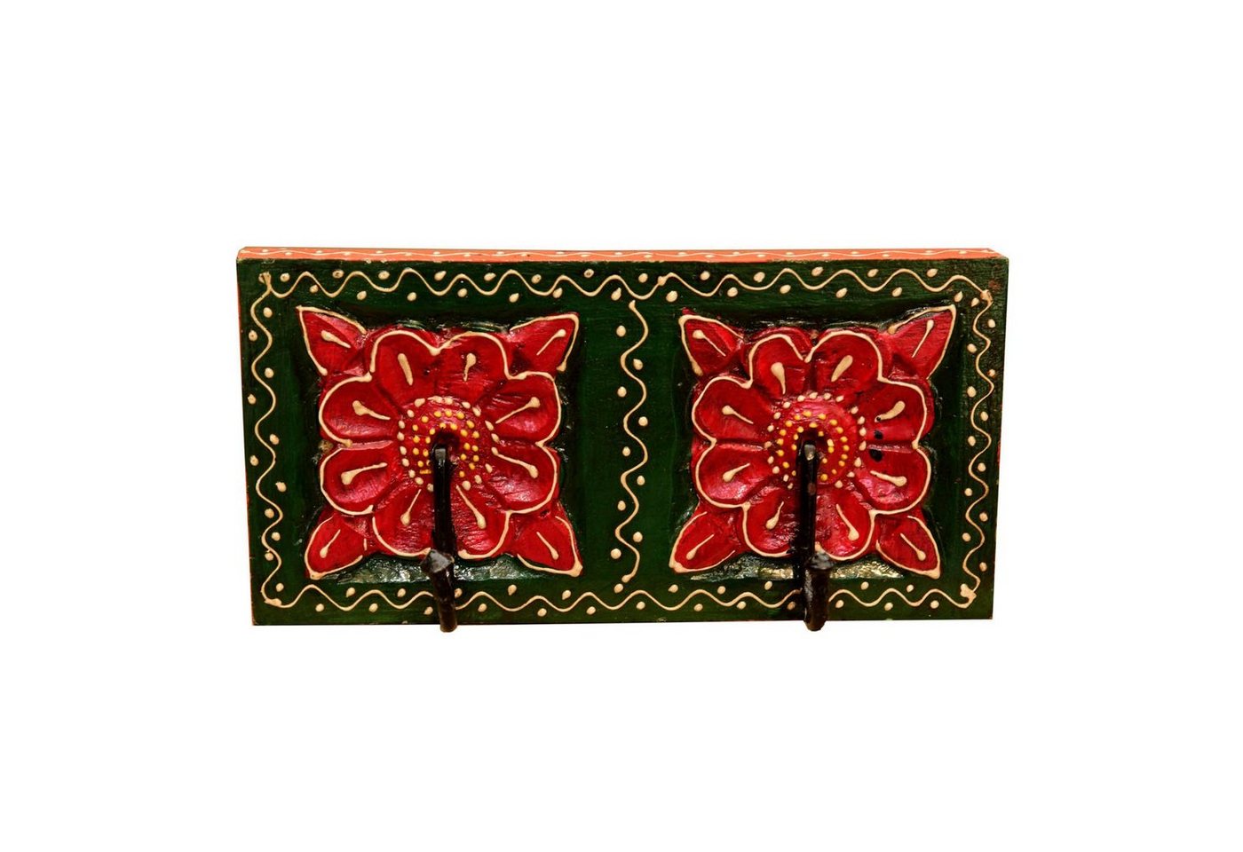 Casa Moro Wandgarderobe Orientalische Kleiderhaken Kaalab A handbemalte Hakenleiste (in schönen bunten Blumenmustern, aus massiv Holz), aus Massivholz mit 2 Metall Haken MA11-02-A von Casa Moro