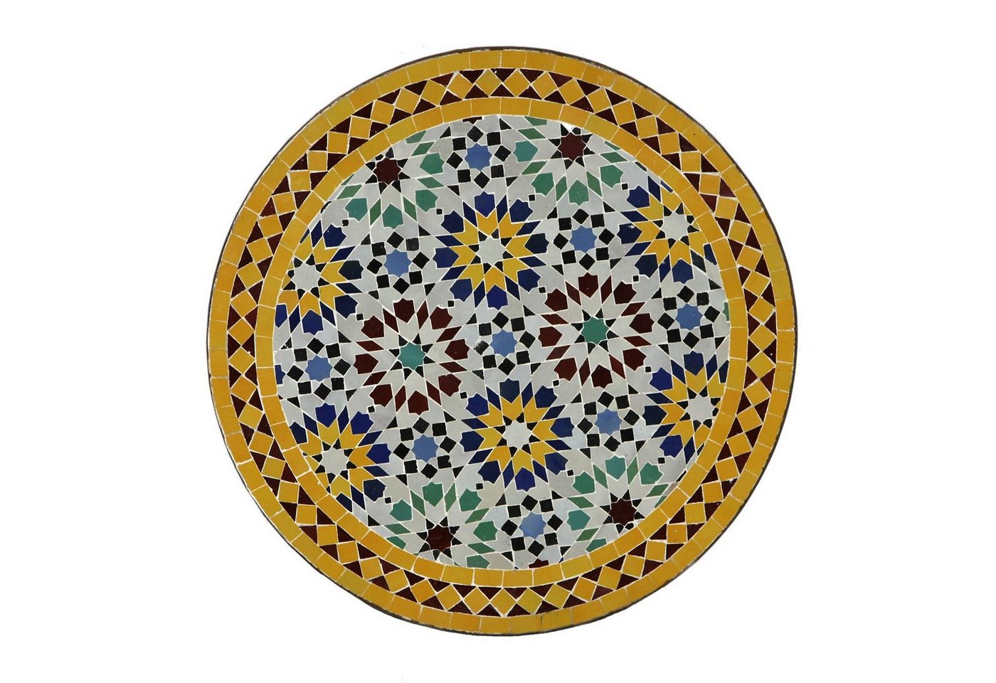Casa Moro Gartentisch Marokkanischer Mosaiktisch Ankabut Gelb Ø 60 cm rund mit Eisen-Gestell (Kunsthandwerk aus Marrakesch), Handmade Beistelltisch Balkontisch, MT2037 von Casa Moro