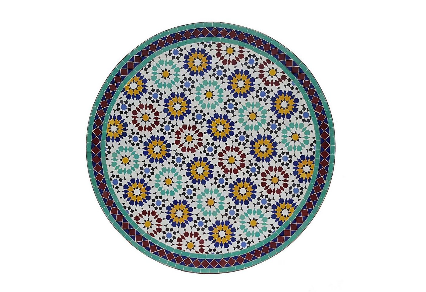 Casa Moro Gartentisch Marokkanischer Mosaiktisch Ankabut Ø 100cm rund mit Gestell H 73 cm Kunsthandwerk aus Marrakesch, Mediterraner Gartentisch Mosaik Esstisch Balkontisch Bistrotisch MT2225, Handmade von Casa Moro