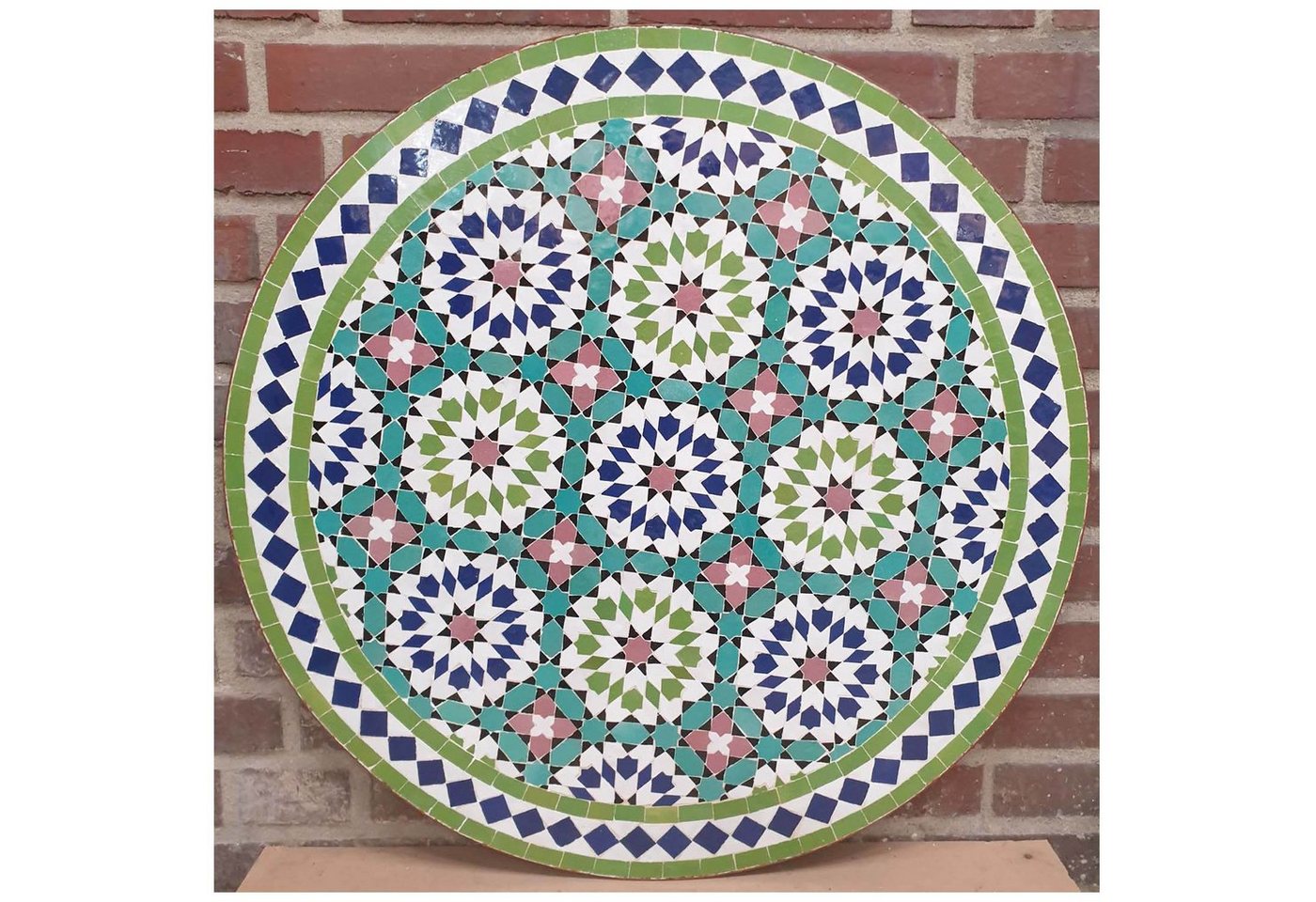 Casa Moro Gartentisch Mediterraner Gartentisch marokkanischer Mosaiktisch Ø 80cm Ankabut Grün rund mit Gestell H 73 cm Kunsthandwerk aus Marrakesch, Dekorativer Balkontisch Bistrotisch Beistelltisch, MT2231, Handmade von Casa Moro