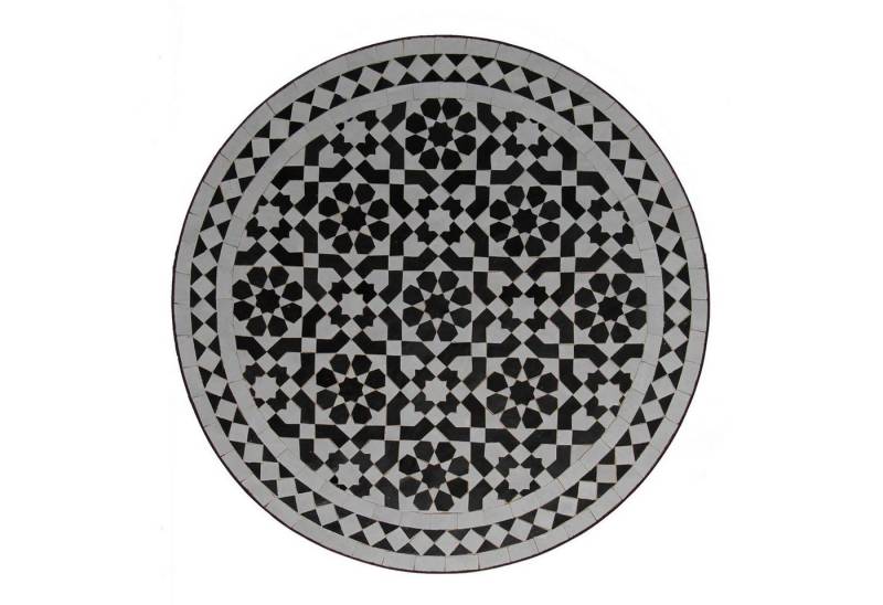 Casa Moro Gartentisch Mediterraner Mosaiktisch Ø 70 cm rund schwarz weiß glasiert mit Eisengestell, Kunsthandwerk aus Marokko, Dekorativer Balkontisch Boho Beistelltisch, MT2144, Handmade von Casa Moro