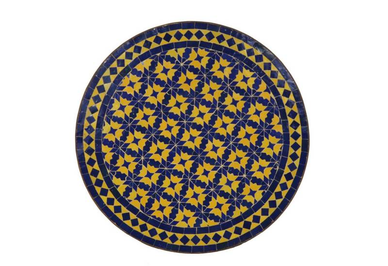 Casa Moro Gartentisch Mosaiktisch Blau Gelb Ø 60 rund Mosaik Beistelltisch aus Marokko (MO10009), Kunsthandwerk aus Marokko von Casa Moro