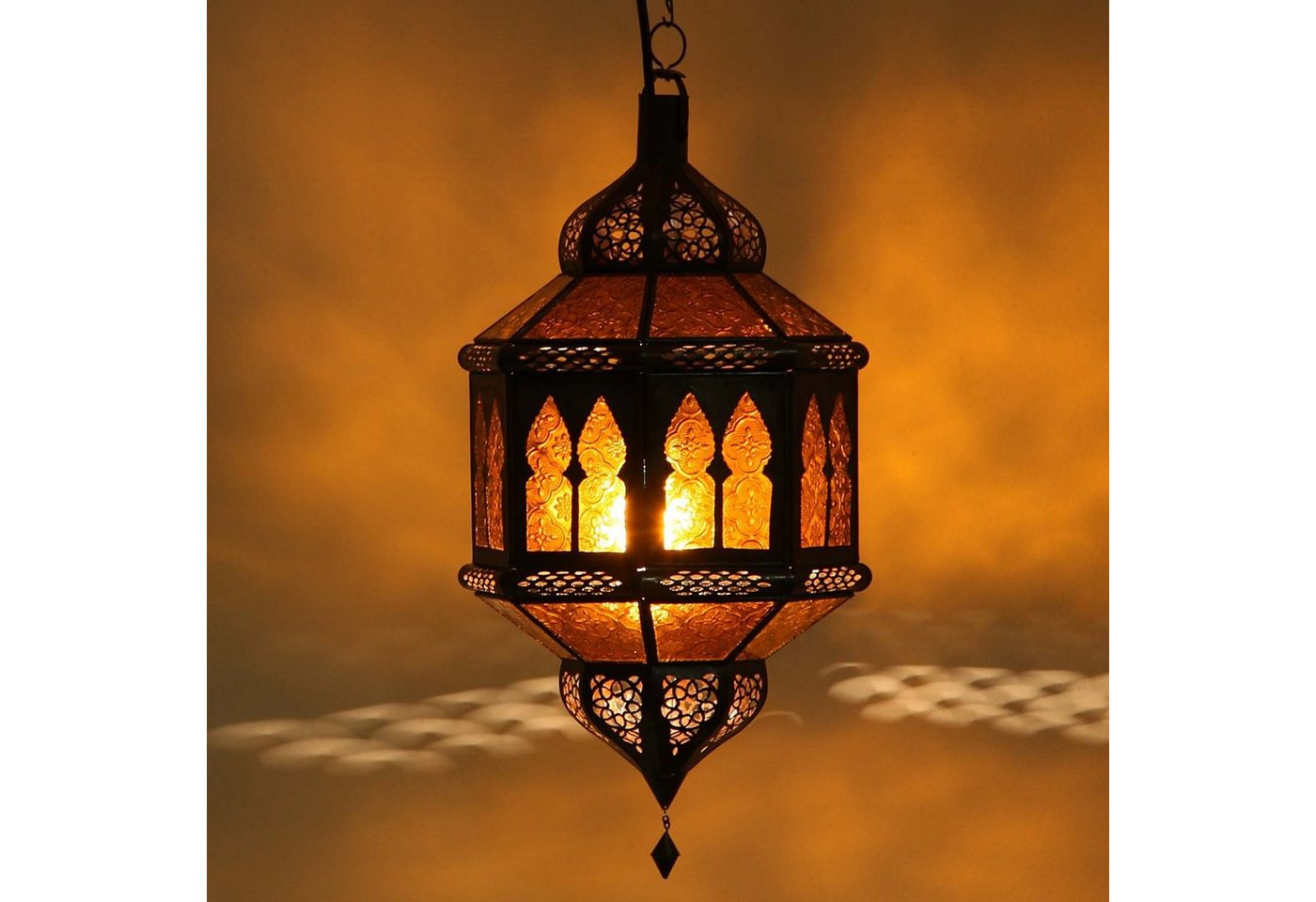 Casa Moro Hängeleuchte Orientalische Lampe Trombia Biban Gelb aus Glas & Eisen, ohne Leuchtmittel, Kunsthandwerk aus Marokko, L1235 von Casa Moro