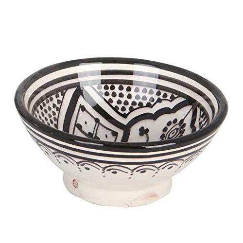 Casa Moro Handbemalte Keramik-Schüssel KS38 mit Ø 15cm aus Marokko | Orientalischer Deko-Teller in schwarz weiß | KS1038 von Casa Moro