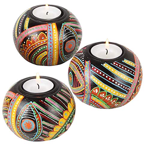 Handbemalte Teelichthalter Aicha 3er Set Echtholz bunt afrikanischer Stil Kerzenhalter für Teelichter originelle Geschenk-Idee Muttertag Ostern Deko RK203 Handbemalte Teelichthalter Aicha 3er Set Echtholz bunt afrikanischer Stil Kerzenhalter für Teelichter originelle Geschenk-Idee Muttertag Ostern Deko RK203 von Casa Moro