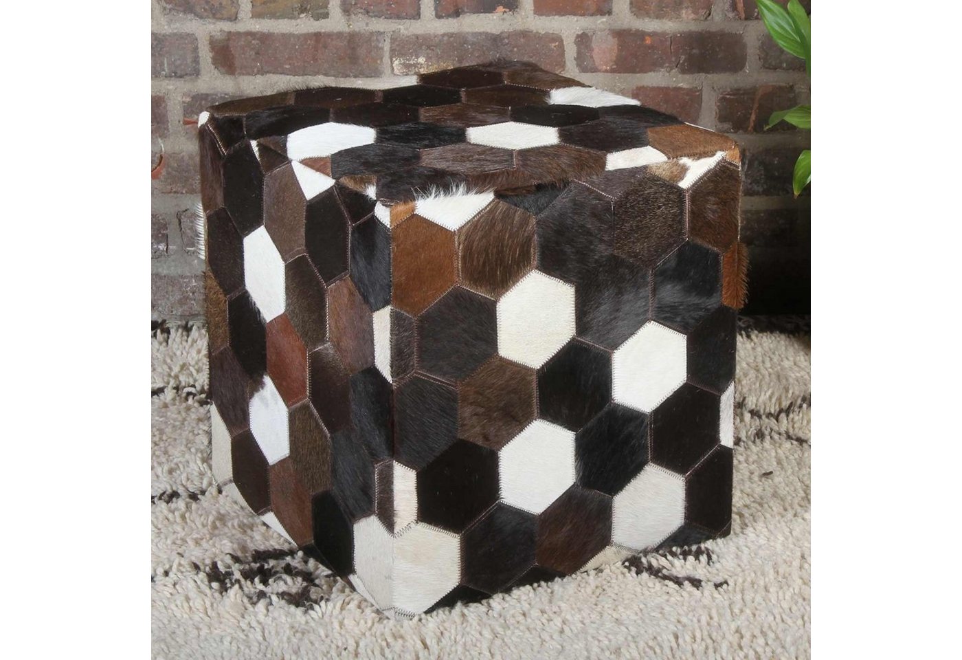 Casa Moro Hocker Patchwork Leder Pouf Vanita 45x45x48 cm (B/T/H) aus Ziegenfell & Holz (Weihnachtsdeko, Sitzhocker quadratisch Fellhocker Ledersitzkissen), Handmade HH5604 von Casa Moro