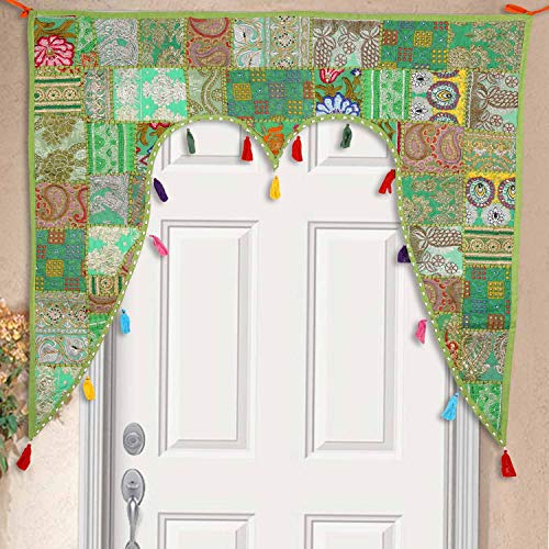 Casa Moro Indischer Türvorhang Grün 110x100 cm (BxH) Patchwork-Design | Orientalischer Türbehang Vintage Toran Fenstervorhang in Boho Ethno Hippie Stil | MA6208 von Casa Moro