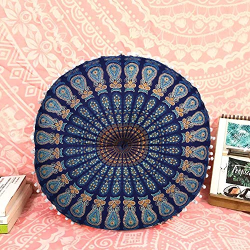 Casa Moro Indisches Yogakissen Mandala Saira Blau Ø 55cm x Höhe 12cm rund aus Baumwolle mit Füllung | Orientalisches Sitzkissen Zierkissen | MA4106 von Casa Moro