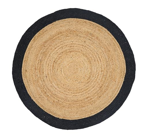 Casa Moro Jute Teppich Tamani Schwarz Natur Ø 150 cm rund beige braun Teppich-Läufer im Boho-Chic aus 100% Jute handgeflochten Natur-Teppich für einfach schöner Wohnen MA030 von Casa Moro