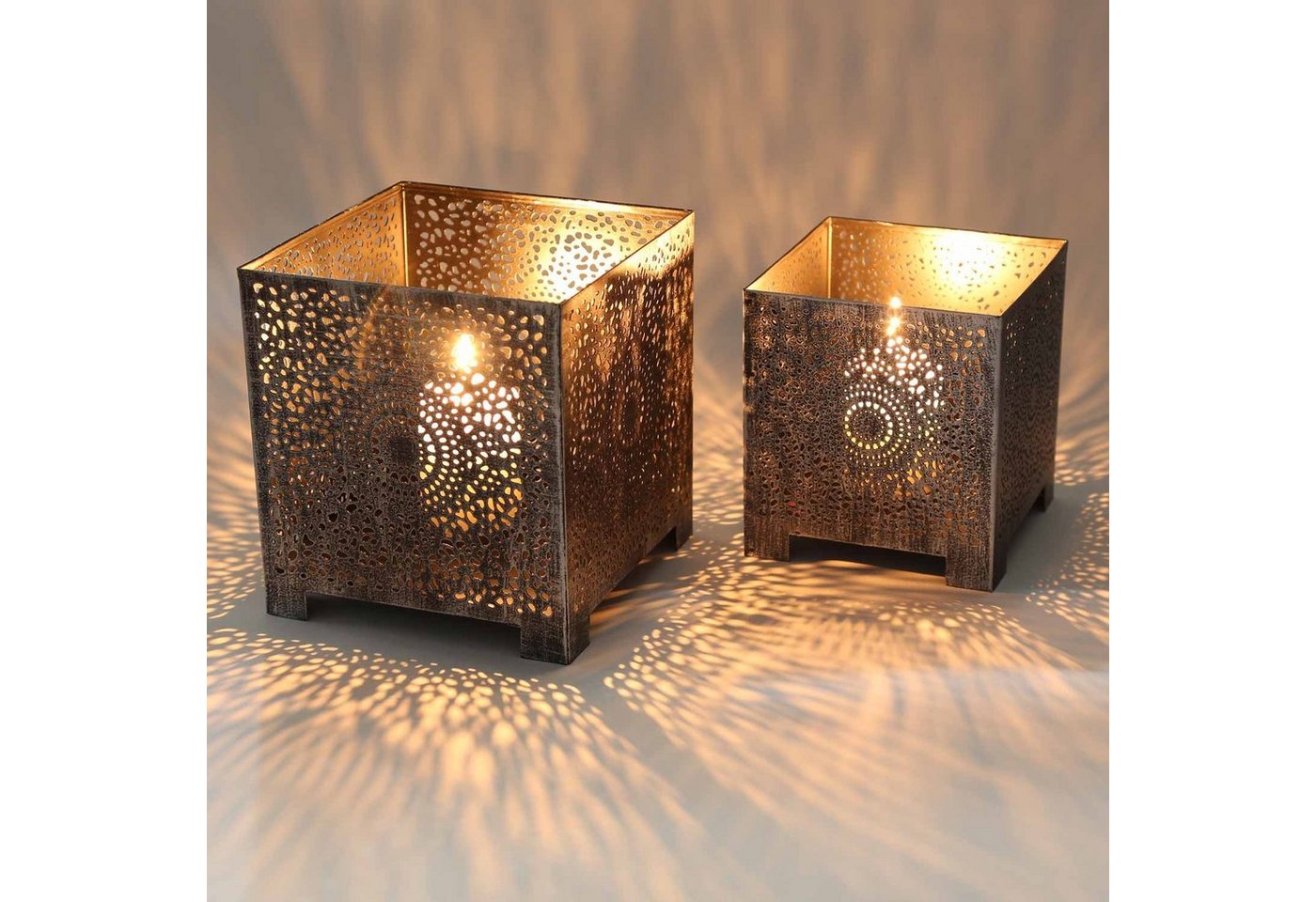 Casa Moro Kerzenhalter Orientalisches Windlicht FEZ 2er Set in Antik-Silber Look (Set, 2-teilig), Teelichthalter Deko LN3050 von Casa Moro