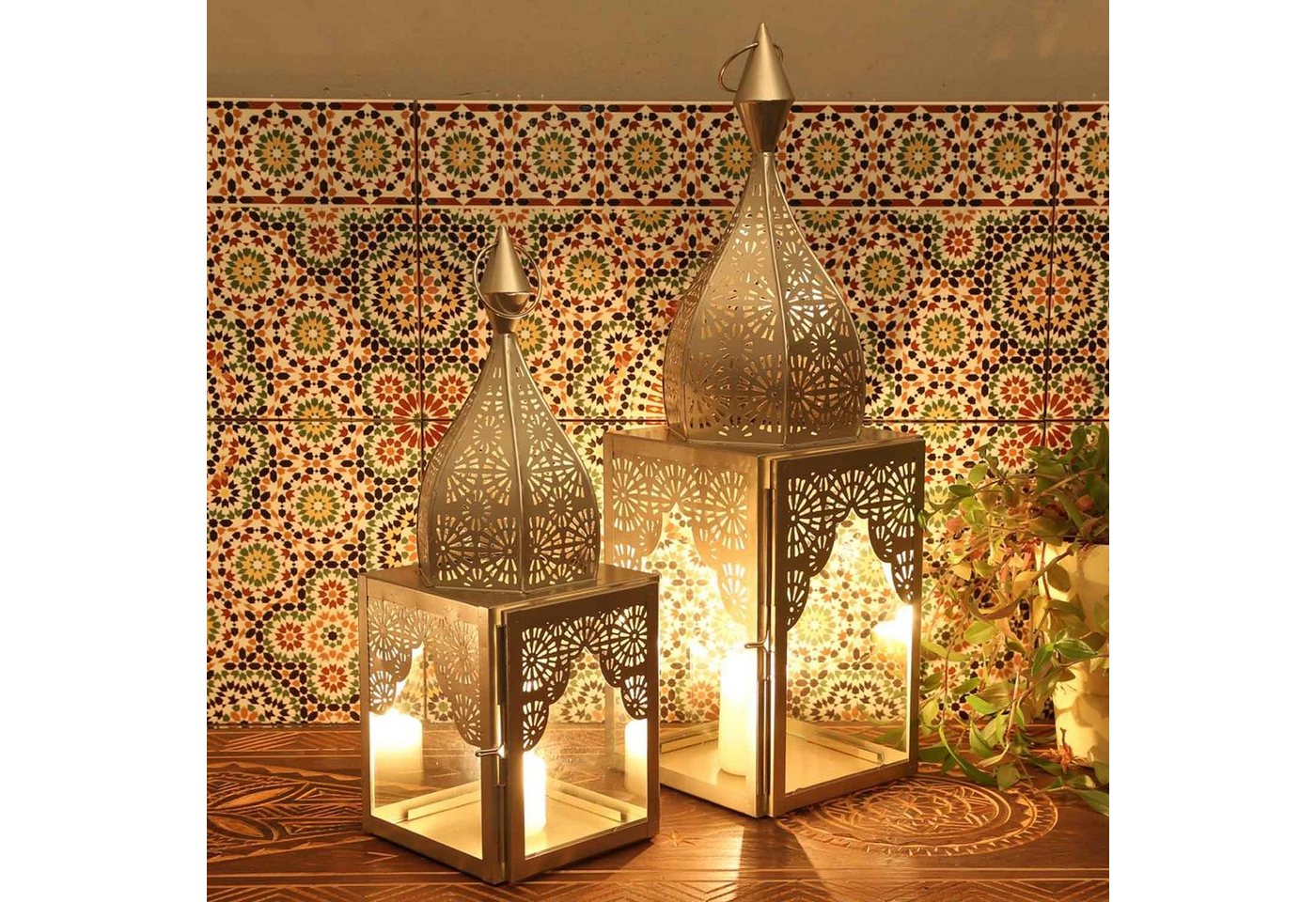 Casa Moro Kerzenlaterne Orientalische Laterne Windlicht Modena Silber 2er Set IRL665 (einzigartige Windlichter wie aus 1001 Nacht, 2-teilig), Ramadan Kerzenhalter Eid Mubarak Wohn Deko IRL665 von Casa Moro