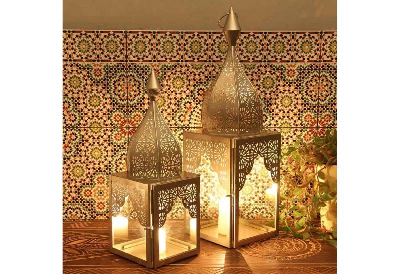 Casa Moro Kerzenlaterne Orientalische Laterne Windlicht Modena Silber 2er Set IRL665 (einzigartige Windlichter wie aus 1001 Nacht, 2-teilig), Ramadan Kerzenhalter Eid Mubarak Wohn Deko IRL665 von Casa Moro