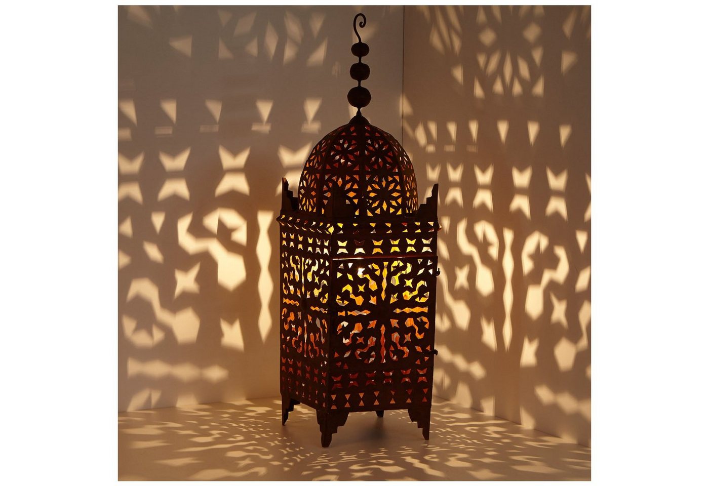 Casa Moro Kerzenlaterne Orientalische Laterne marokkanische Eisenlaterne Firyal H-110 cm (Garten Windlicht wie aus 1001 Nacht, edelrost-braun, hängend & stehend), Muttertag Kerzenhalter für draußen & Innen, mit Eisen Rost Finish von Casa Moro