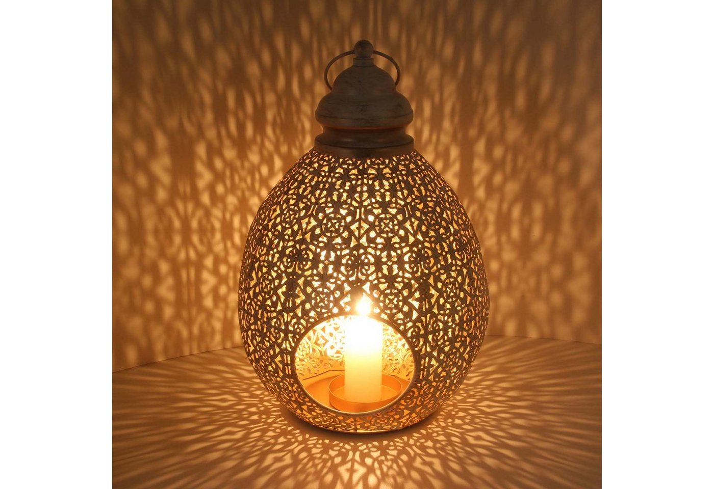 Casa Moro Kerzenlaterne Orientalisches Windlicht Omnia L Höhe 45cm in Shabby Chic Weiß Gold (Kerzenhalter hängend & stehend, Marokkanische Eid Laterne), Große Ramadan Tischlaterne für Weihnachten, IRL2020 von Casa Moro