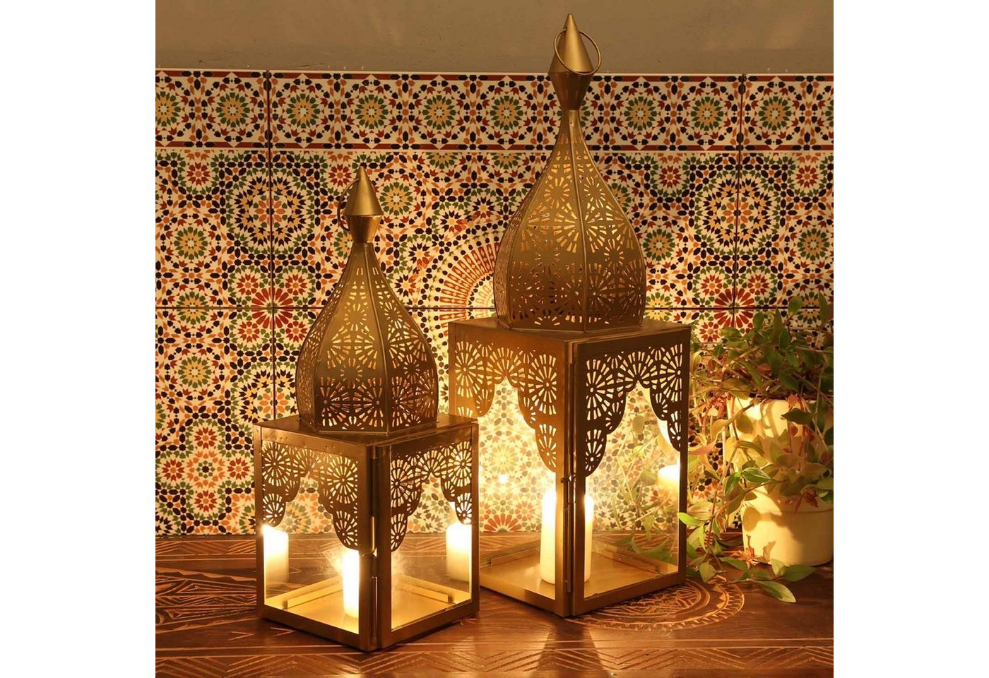 Casa Moro Kerzenlaterne Ramadan Laterne Gold 2er Set orientalisches Windlicht (2er-Set Kerzenhalter, Kerzenleuchter), Kunsthandwerk, Eid Mubarak Wohn Deko IRL645 von Casa Moro