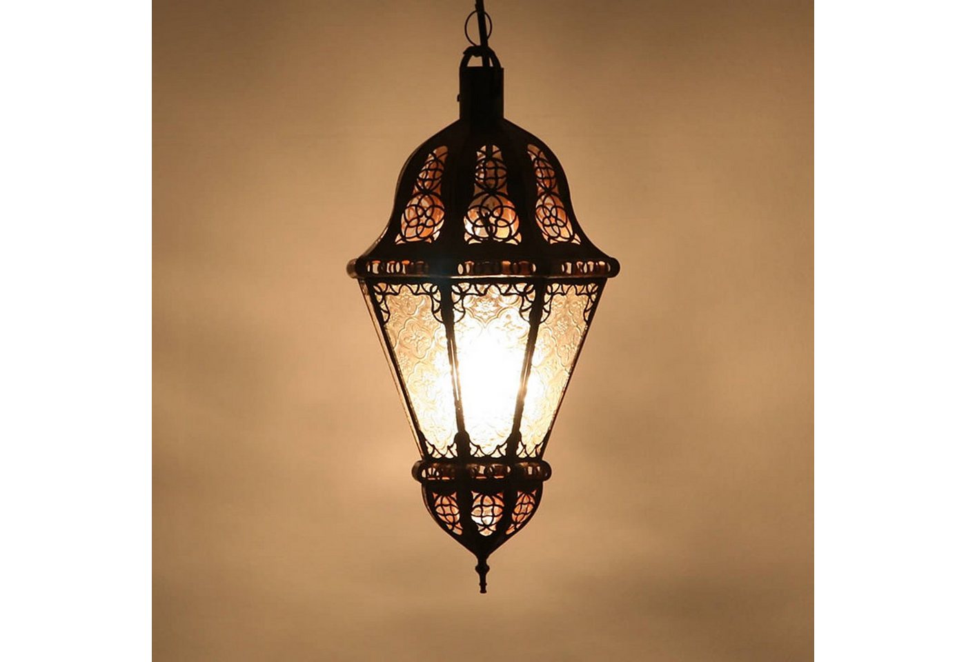 Casa Moro Lampenschirm Marokkanische Hängeleuchte Salma Weiß aus Reliefglas und Eisen, Handmade orientalische Lampe L1392 von Casa Moro
