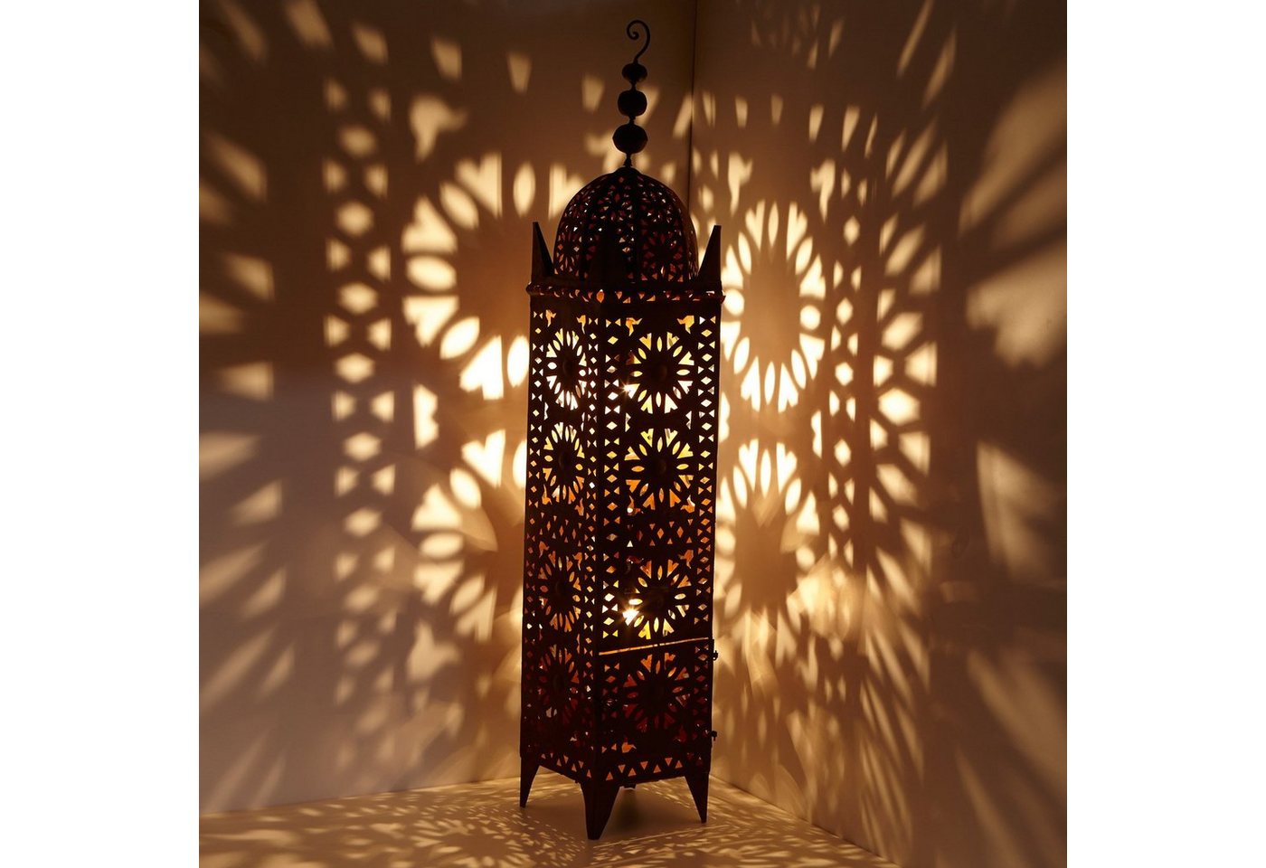 Casa Moro Laterne Orientalische Eisenlaterne Hilal H144 cm marokkanisches Windlicht (in edelrost-braun für Aaußen & Innen, hängend & stehend), Ramadan Laterne - Kunsthandwerk aus Marokko L1658 von Casa Moro