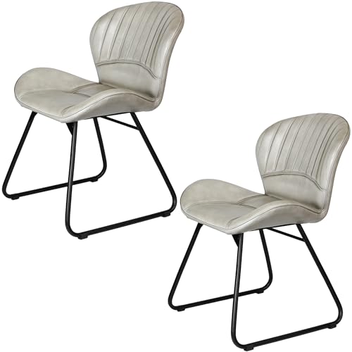 Casa Moro Lederstühle Esszimmer Stühle Grau Leder Stuhl Polsterstuhl Essstühle 2er Set Metall-Beine von Casa Moro